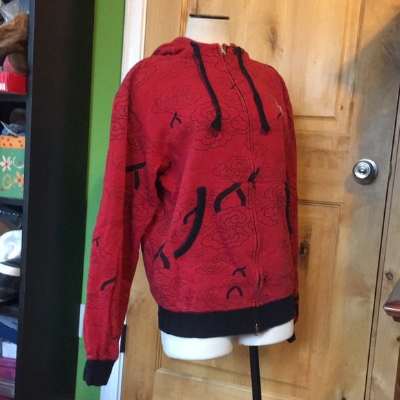 ORISUE 2-Pocket Zip Up Red Black Hooded Sweatshirt $78 EUC Men’s M - Picture 3 of 8